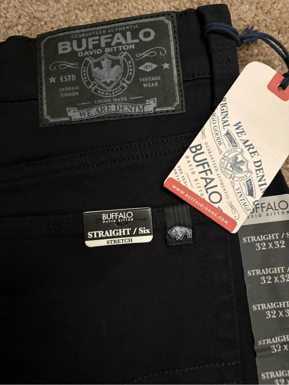 Buffalo By David Bitton Men's 32x32 Straight Six Straight Stretch Black Jeans